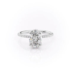 Opal Radiance 1.72 Carat VVS1 Lab-Grown Hidden Halo Pave Engagement Ring in 18K White Gold Front View