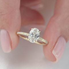 Opal Radiance 1.72 Carat VVS1 Lab-Grown Hidden Halo Pave Engagement Ring in 18K Yellow Gold Closeup View