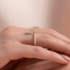 Opal Radiance 1.72 Carat VVS1 Lab-Grown Hidden Halo Pave Engagement Ring in 18K Yellow Gold Finger Closeup View