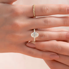 Opal Radiance 1.72 Carat VVS1 Lab-Grown Hidden Halo Pave Engagement Ring in 18K Yellow Gold Hand View