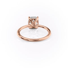 Opaline Cushion 1.72 Carat VVS1 Lab-Grown Hidden Halo Pave Engagement Ring in 18K Rose Gold Back View