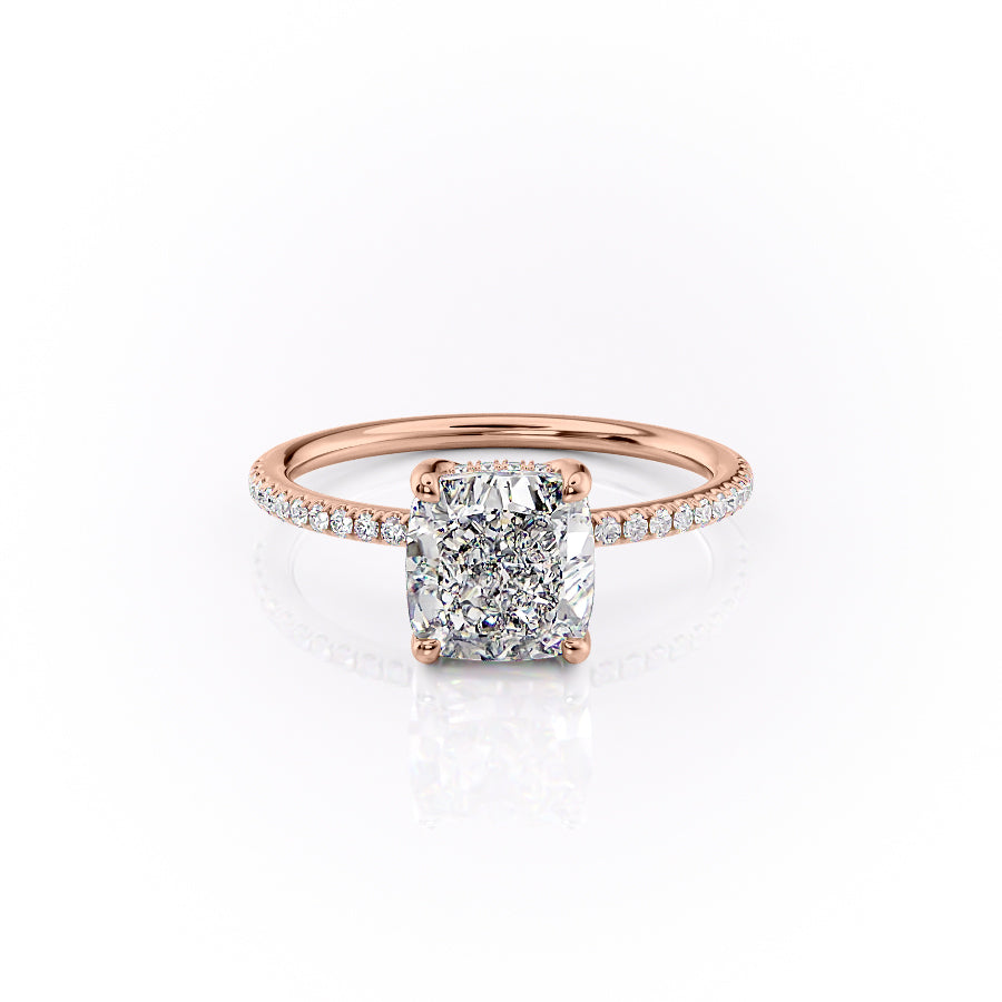 Opaline Cushion 1.72 Carat VVS1 Lab-Grown Hidden Halo Pave Engagement Ring in 18K Rose Gold Front View
