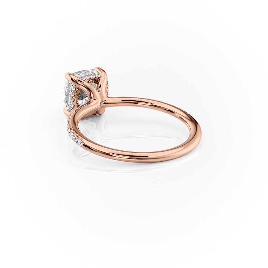 Opaline Cushion 1.72 Carat VVS1 Lab-Grown Hidden Halo Pave Engagement Ring in 18K Rose Gold Left Side Cross View