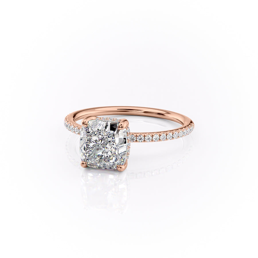 Opaline Cushion 1.72 Carat VVS1 Lab-Grown Hidden Halo Pave Engagement Ring in 18K Rose Gold Left View