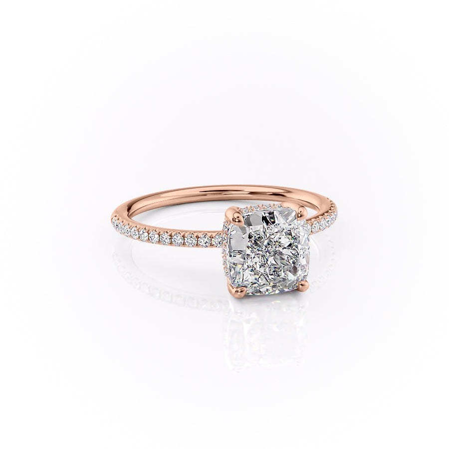 Opaline Cushion 1.72 Carat VVS1 Lab-Grown Hidden Halo Pave Engagement Ring in 18K Rose Gold Right View