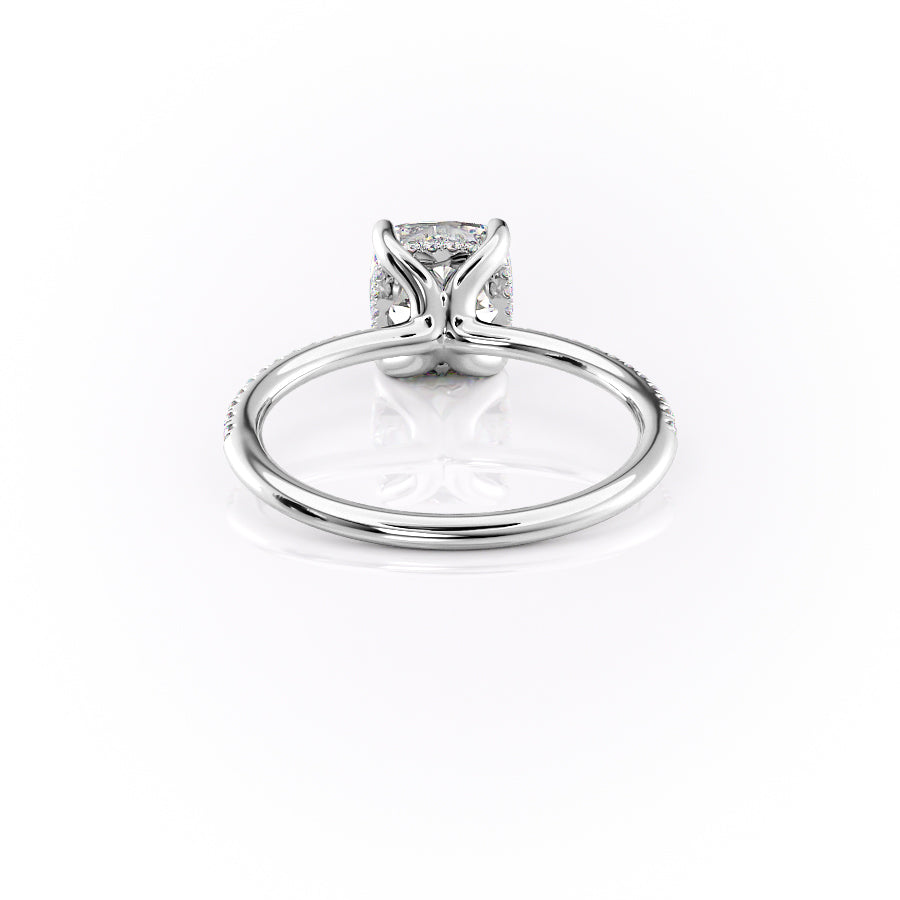Opaline Cushion 1.72 Carat VVS1 Lab-Grown Hidden Halo Pave Engagement Ring in 18K White Gold Back View