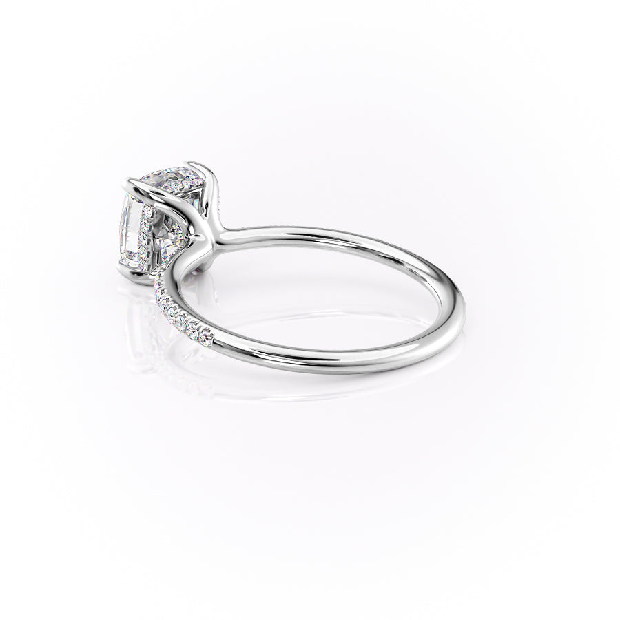 Opaline Cushion 1.72 Carat VVS1 Lab-Grown Hidden Halo Pave Engagement Ring in 18K White Gold Left Side Cross View
