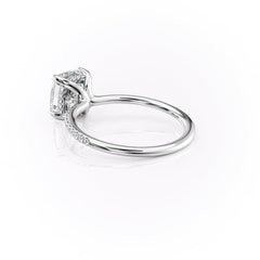 Opaline Cushion 1.72 Carat VVS1 Lab-Grown Hidden Halo Pave Engagement Ring in 18K White Gold Left Side Cross View