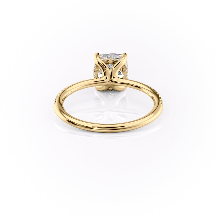 Opaline Cushion 1.72 Carat VVS1 Lab-Grown Hidden Halo Pave Engagement Ring in 18K Yellow Gold Back View