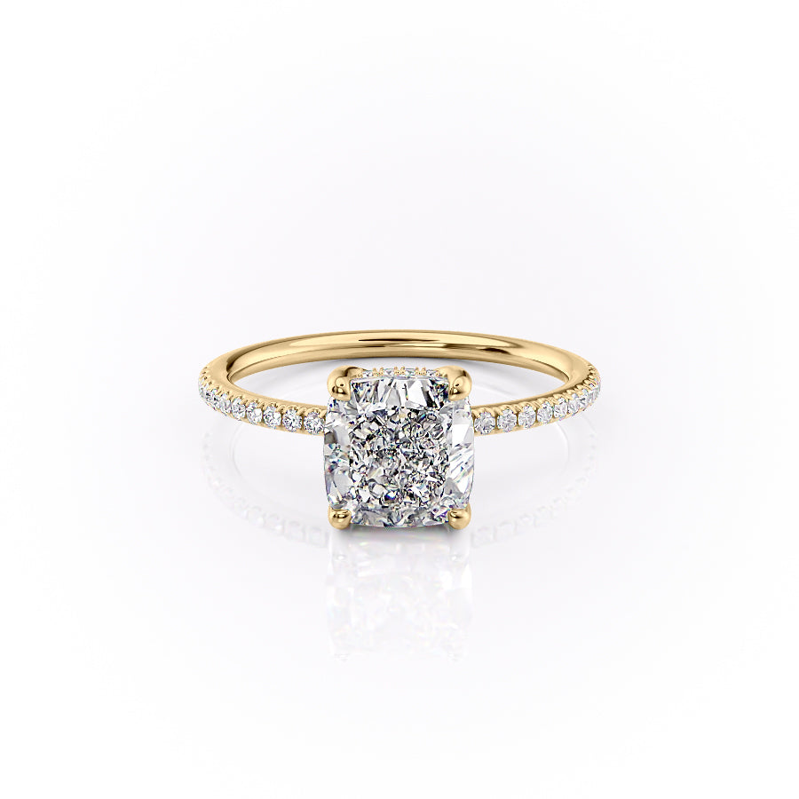 Opaline Cushion 1.72 Carat VVS1 Lab-Grown Hidden Halo Pave Engagement Ring in 18K Yellow Gold Front View