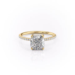 Opaline Cushion 1.72 Carat VVS1 Lab-Grown Hidden Halo Pave Engagement Ring in 18K Yellow Gold Front View