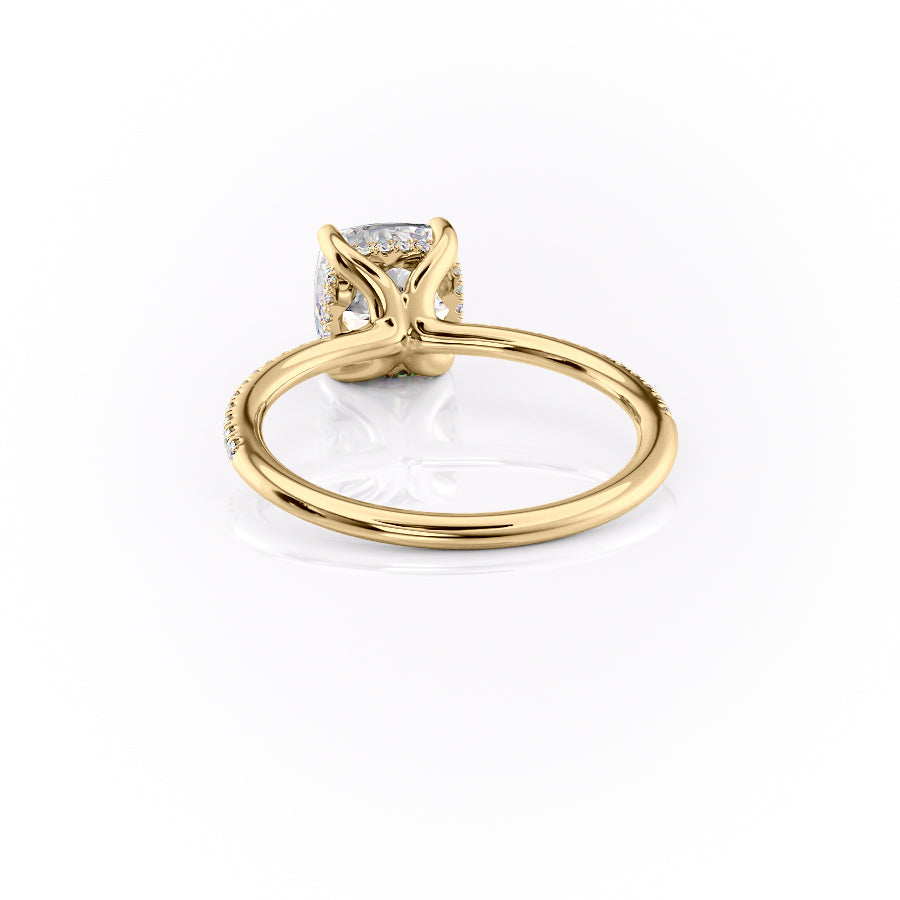 Opaline Cushion 1.72 Carat VVS1 Lab-Grown Hidden Halo Pave Engagement Ring in 18K Yellow Gold Left Side Cross View