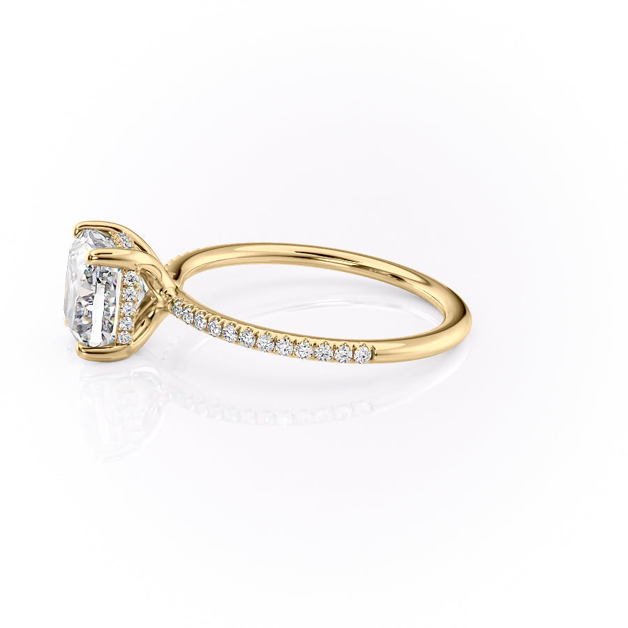 Opaline Cushion 1.72 Carat VVS1 Lab-Grown Hidden Halo Pave Engagement Ring in 18K Yellow Gold Left Side View