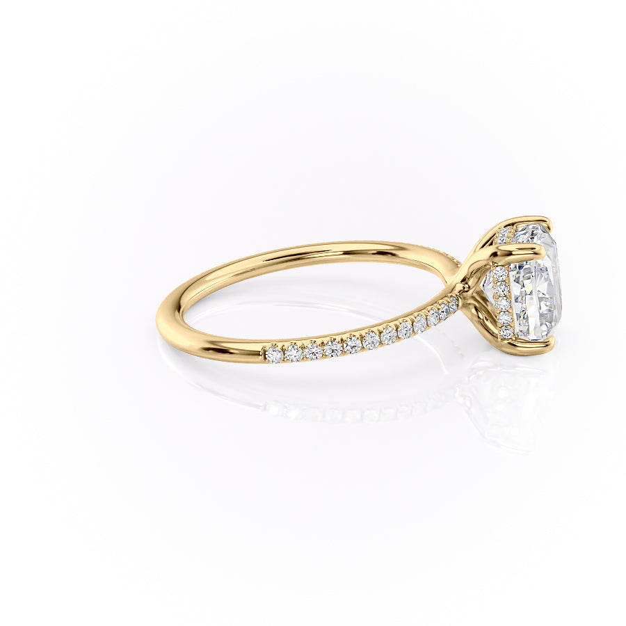 Opaline Cushion 1.72 Carat VVS1 Lab-Grown Hidden Halo Pave Engagement Ring in 18K Yellow Gold Right Side View