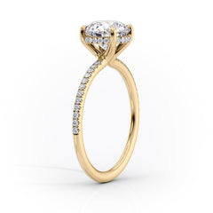 Opaline Cushion 1.72 Carat VVS1 Lab-Grown Hidden Halo Pave Engagement Ring in 18K Yellow Gold Standing View