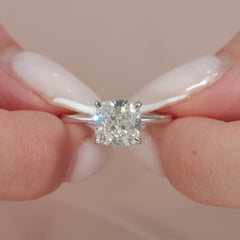 Opaline Cushion 2.06 Carat VVS1 Lab-Grown Hidden Halo Engagement Ring in 18K White Gold Closeup view