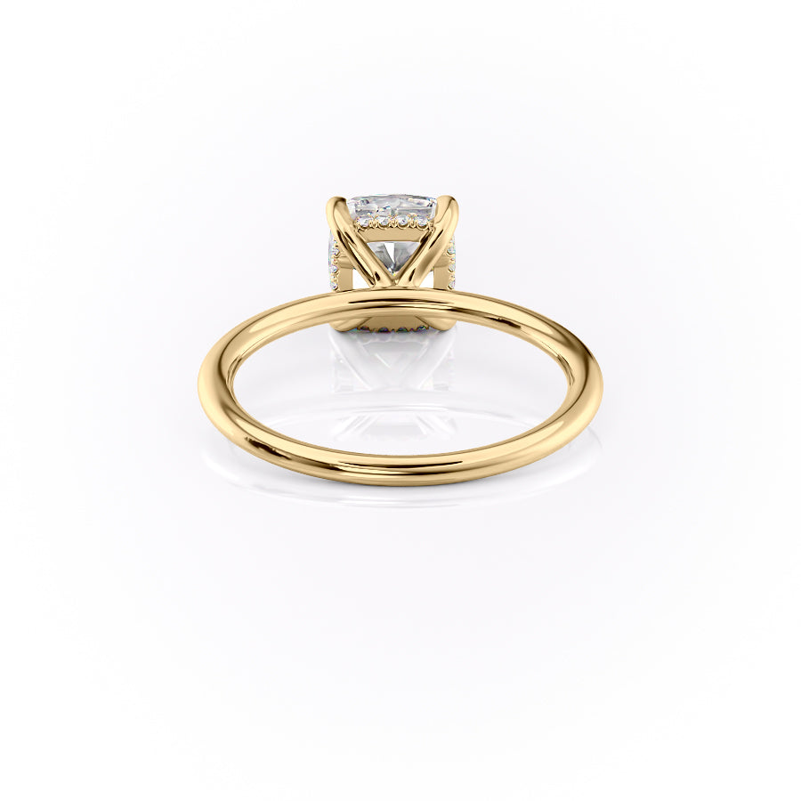 Opaline Cushion 2.06 Carat VVS1 Lab-Grown Hidden Halo Engagement Ring in 18K Yellow Gold Back View