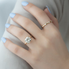 Opaline Cushion 2.06 Carat VVS1 Lab-Grown Hidden Halo Engagement Ring in 18K Yellow Gold Hand View