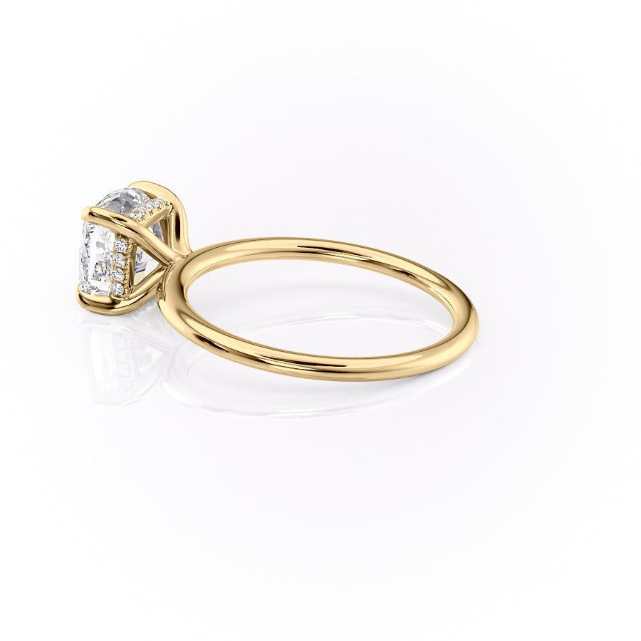 Opaline Cushion 2.06 Carat VVS1 Lab-Grown Hidden Halo Engagement Ring in 18K Yellow Gold Left Side Cross View