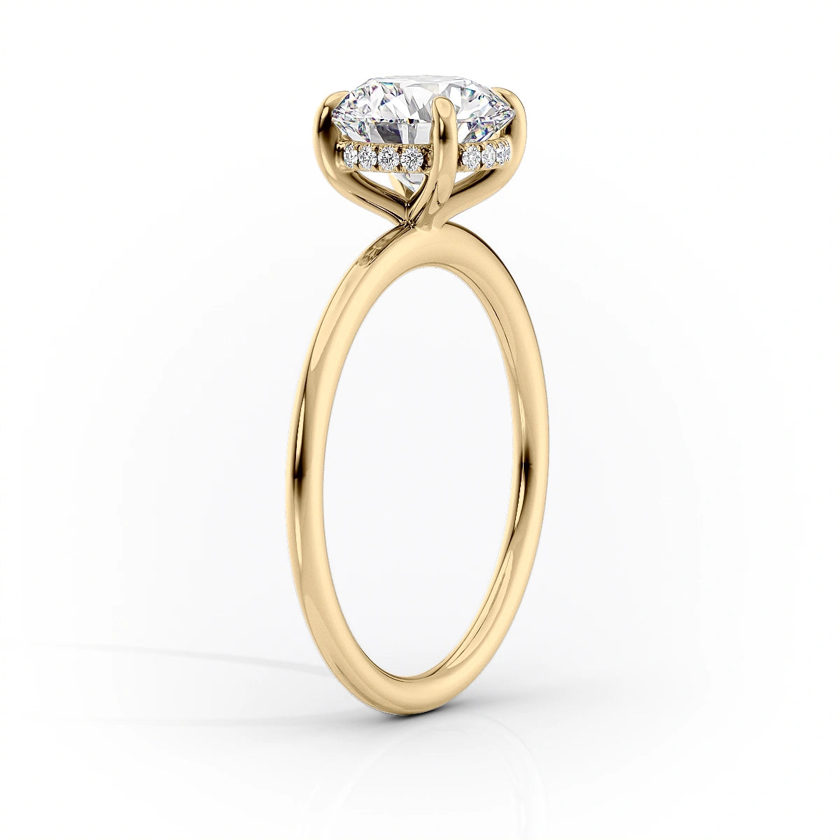 Opaline Cushion 2.06 Carat VVS1 Lab-Grown Hidden Halo Engagement Ring in 18K Yellow Gold Standing View