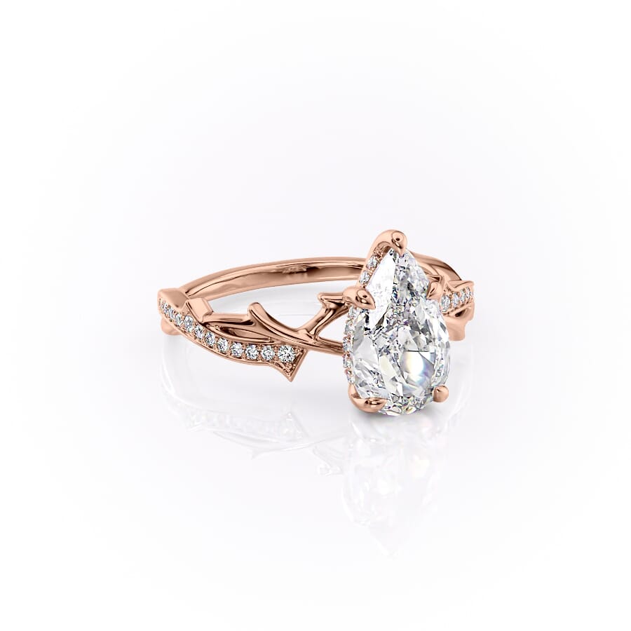 Opulent Cascade 1.50 Carat VVS1 Lab-Grown Pear Pave Engagement Ring in 18K Rose Gold Front Cross View