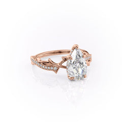Opulent Cascade 1.50 Carat VVS1 Lab-Grown Pear Pave Engagement Ring in 18K Rose Gold Front Cross View