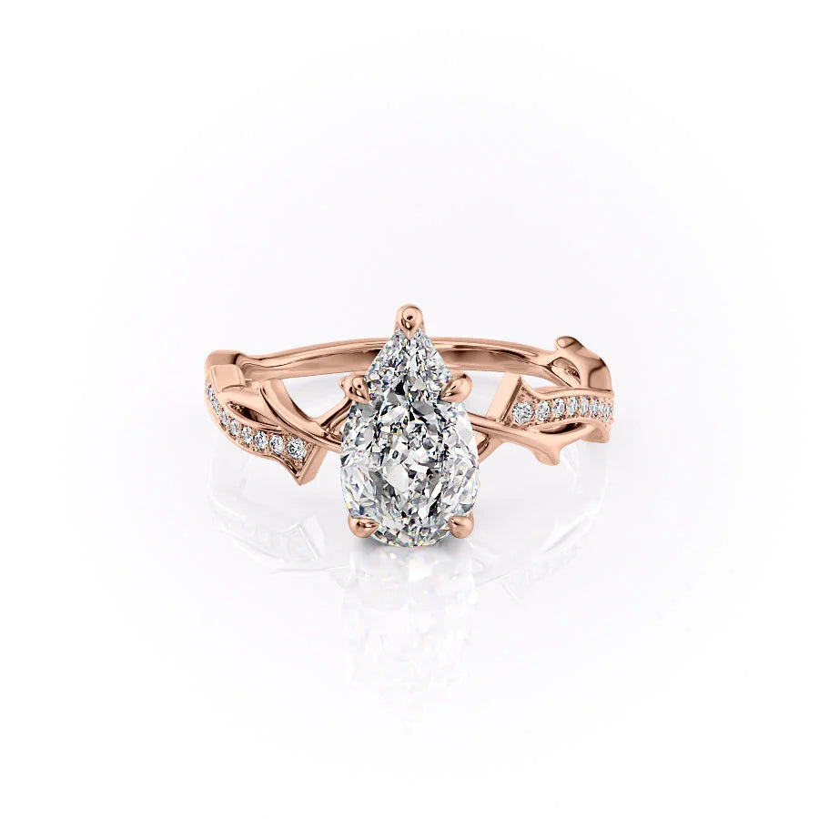 Opulent Cascade 1.50 Carat VVS1 Lab-Grown Pear Pave Engagement Ring in 18K Rose Gold Front View
