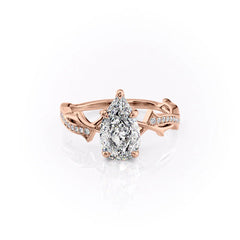Opulent Cascade 1.50 Carat VVS1 Lab-Grown Pear Pave Engagement Ring in 18K Rose Gold Front View