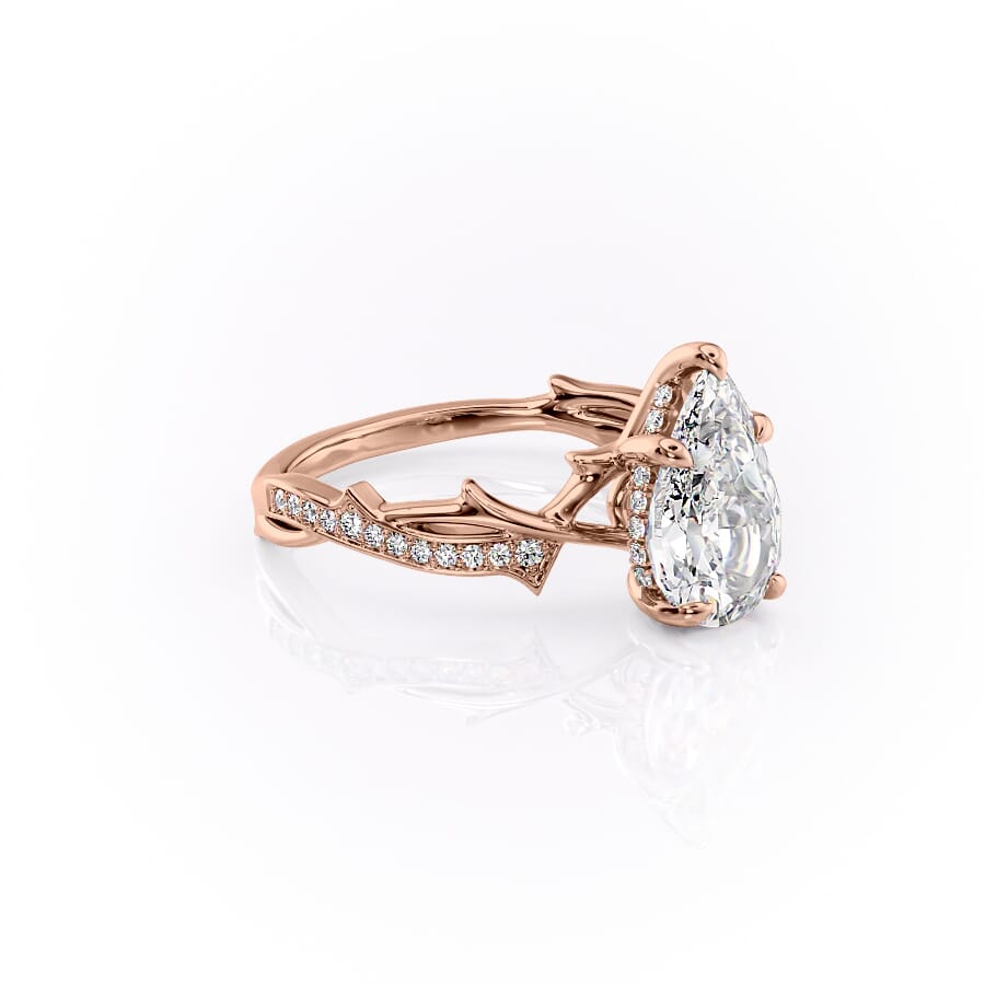 Opulent Cascade 1.50 Carat VVS1 Lab-Grown Pear Pave Engagement Ring in 18K Rose Gold Right Cross View