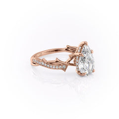 Opulent Cascade 1.50 Carat VVS1 Lab-Grown Pear Pave Engagement Ring in 18K Rose Gold Right Cross View