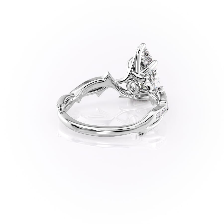 Opulent Cascade 1.50 Carat VVS1 Lab-Grown Pear Pave Engagement Ring in 18K White Gold Back Cross View