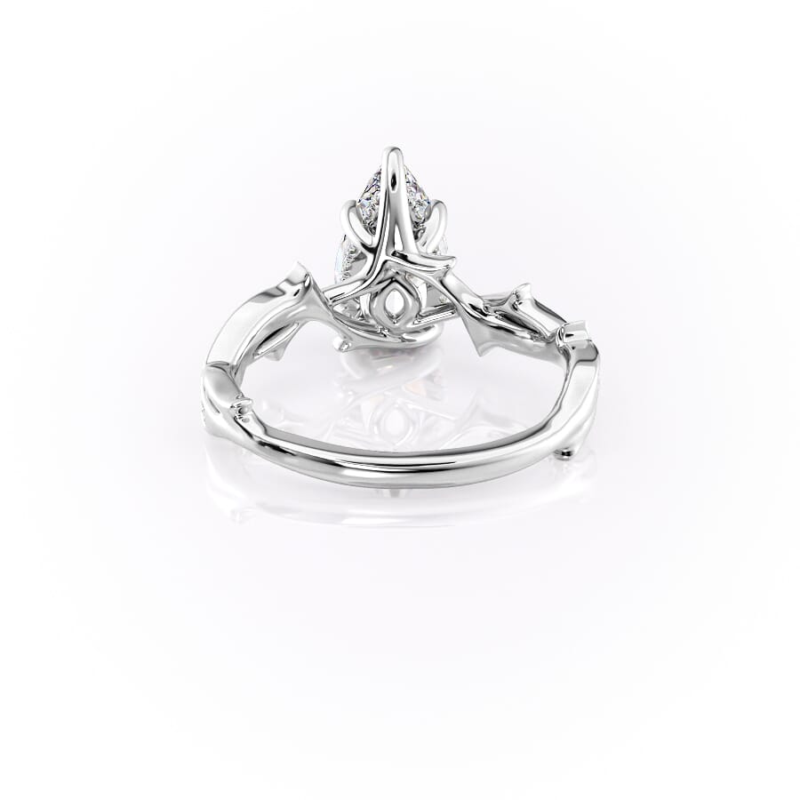 Opulent Cascade 1.50 Carat VVS1 Lab-Grown Pear Pave Engagement Ring in 18K White Gold Back View