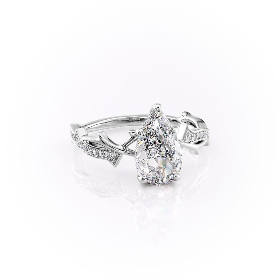 Opulent Cascade 1.50 Carat VVS1 Lab-Grown Pear Pave Engagement Ring in 18K White Gold Front Cross View