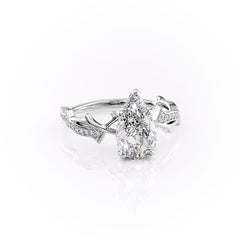 Opulent Cascade 1.50 Carat VVS1 Lab-Grown Pear Pave Engagement Ring in 18K White Gold Front Cross View