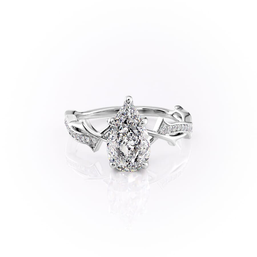 Opulent Cascade 1.50 Carat VVS1 Lab-Grown Pear Pave Engagement Ring in 18K White Gold Front View

