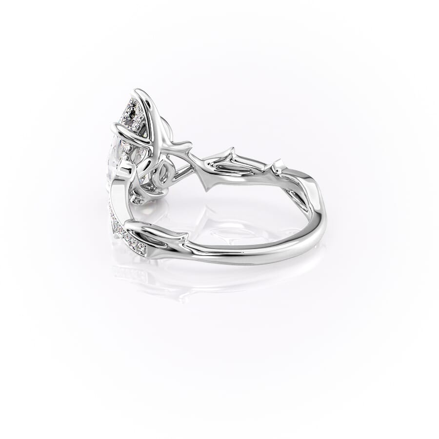 Opulent Cascade 1.50 Carat VVS1 Lab-Grown Pear Pave Engagement Ring in 18K White Gold Left Cross View