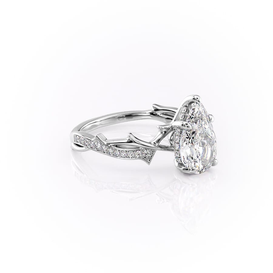 Opulent Cascade 1.50 Carat VVS1 Lab-Grown Pear Pave Engagement Ring in 18K White Gold Right Cross View