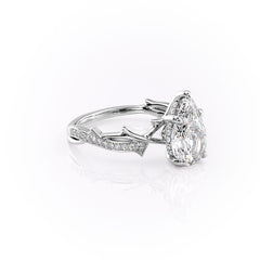 Opulent Cascade 1.50 Carat VVS1 Lab-Grown Pear Pave Engagement Ring in 18K White Gold Right Cross View