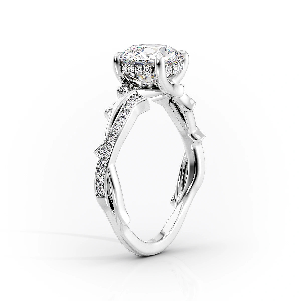 Opulent Cascade 1.50 Carat VVS1 Lab-Grown Pear Pave Engagement Ring in 18K White Gold Standing View