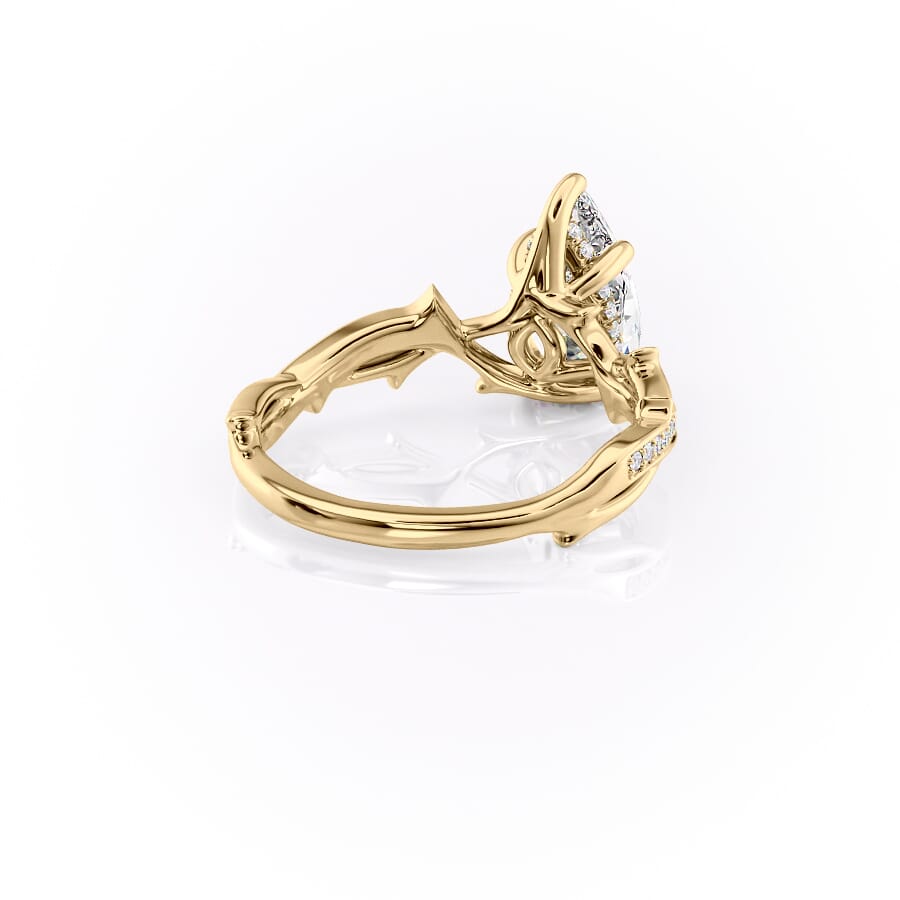 Opulent Cascade 1.50 Carat VVS1 Lab-Grown Pear Pave Engagement Ring in 18K Yellow Gold Back Cross View