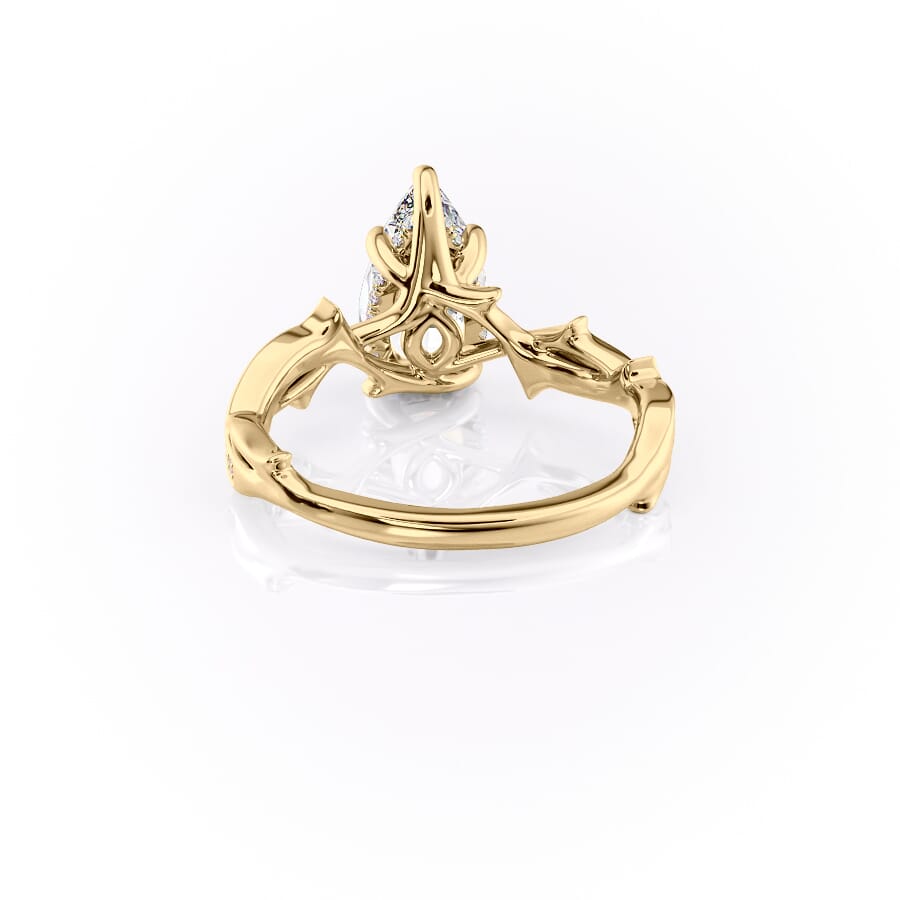 Opulent Cascade 1.50 Carat VVS1 Lab-Grown Pear Pave Engagement Ring in 18K Yellow Gold Back View