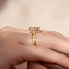Opulent Cascade 1.50 Carat VVS1 Lab-Grown Pear Pave Engagement Ring in 18K Yellow Gold Closeup Side View
