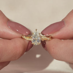 Opulent Cascade 1.50 Carat VVS1 Lab-Grown Pear Pave Engagement Ring in 18K Yellow Gold Closeup View