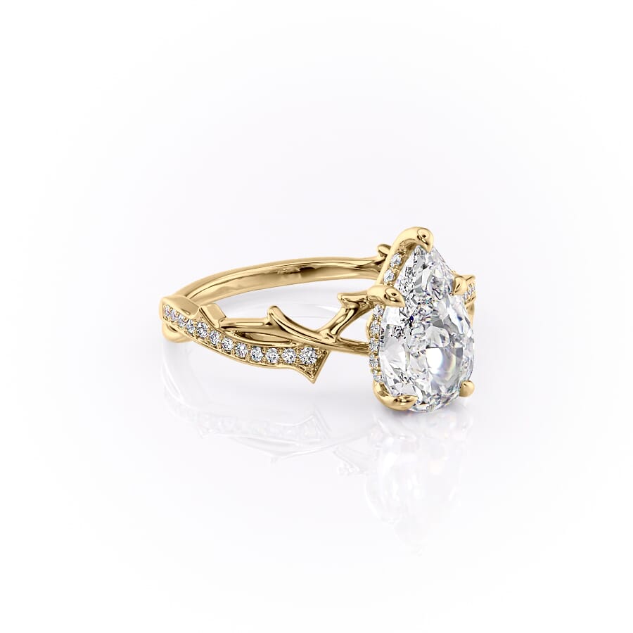 Opulent Cascade 1.50 Carat VVS1 Lab-Grown Pear Pave Engagement Ring in 18K Yellow Gold Front Cross View