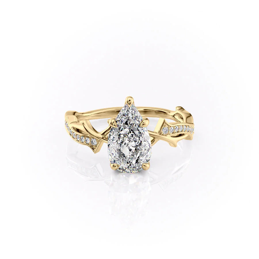 Opulent Cascade 1.50 Carat VVS1 Lab-Grown Pear Pave Engagement Ring in 18K Yellow Gold Front View