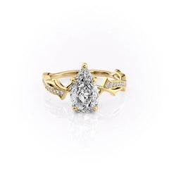 Opulent Cascade 1.50 Carat VVS1 Lab-Grown Pear Pave Engagement Ring in 18K Yellow Gold Front View