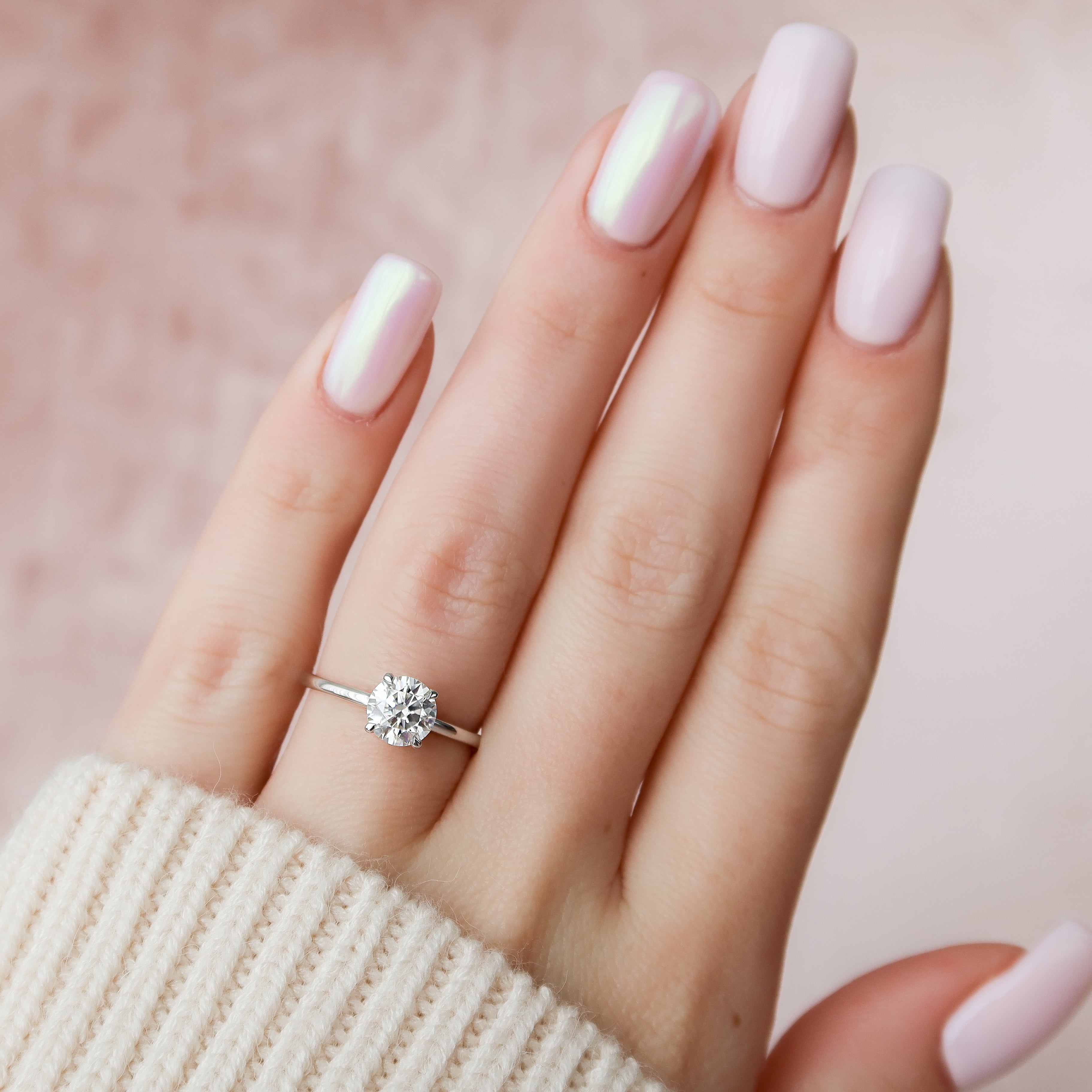 Opulent Glow 3 Carat VVS1 Lab-Grown Hidden Halo Engagement Ring in 18K White Gold Hand View