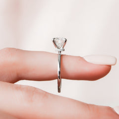 Opulent Glow 3 Carat VVS1 Lab-Grown Hidden Halo Engagement Ring in 18K White Gold Finger Closeup View