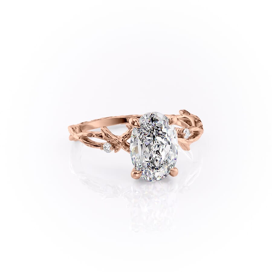 Opulent Serenity 2 Carat VVS1 Lab-Grown Oval Three Stone Ring in 18K Rose Gold Front Cross_1 View