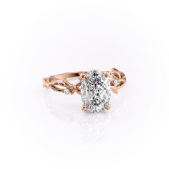 Opulent Serenity 2 Carat VVS1 Lab-Grown Oval Three Stone Ring in 18K Rose Gold Front Cross_1 View